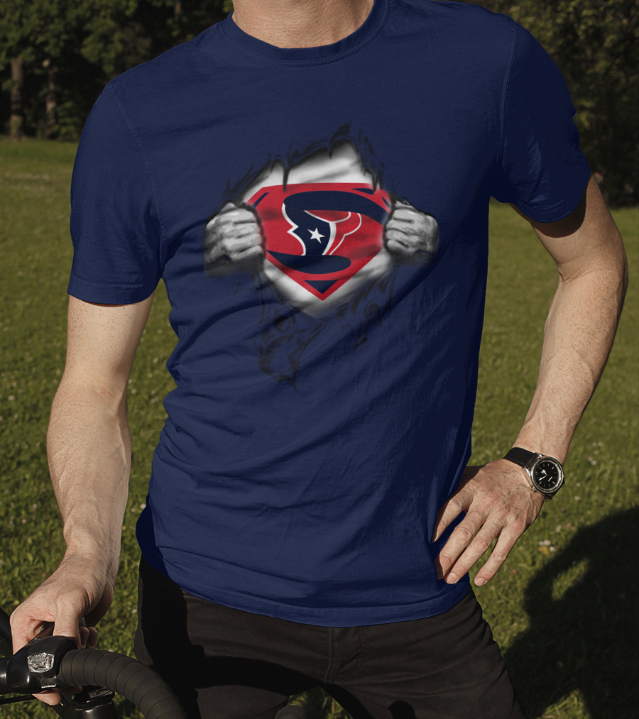Houston Texans 19 Superman Logo Busting Out T-Shirt