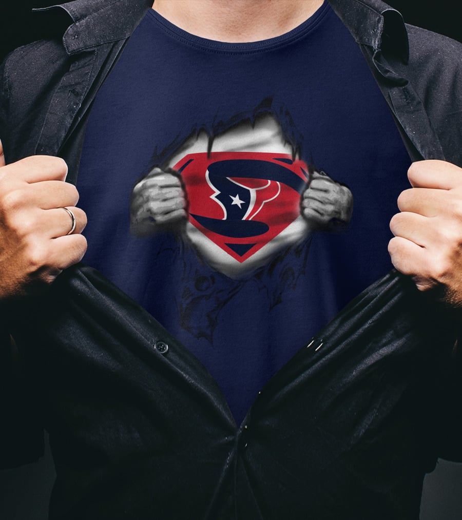 Houston Texans 19 Superman Logo Busting Out T-Shirt