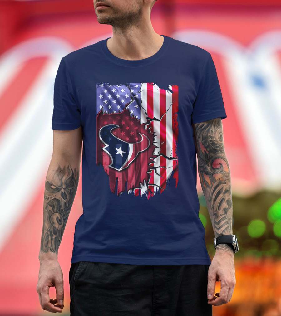 Flag Houston Texans American Flag Background T-Shirt