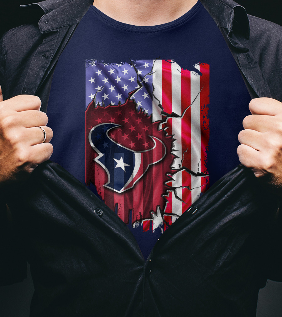 Flag Houston Texans American Flag Background T-Shirt