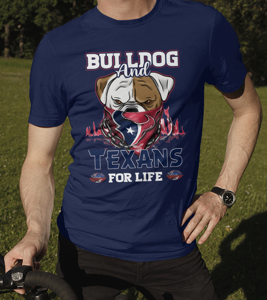 Bulldog And Texans For Life Houston Texans Fan Bulldog With Team Logo Bandana T-Shirt