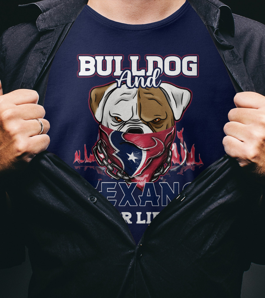 Bulldog And Texans For Life Houston Texans Fan Bulldog With Team Logo Bandana T-Shirt