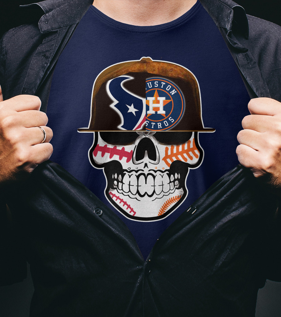 Houston Texans Astros Skull Logo Baseball Football Fusion T-Shirt