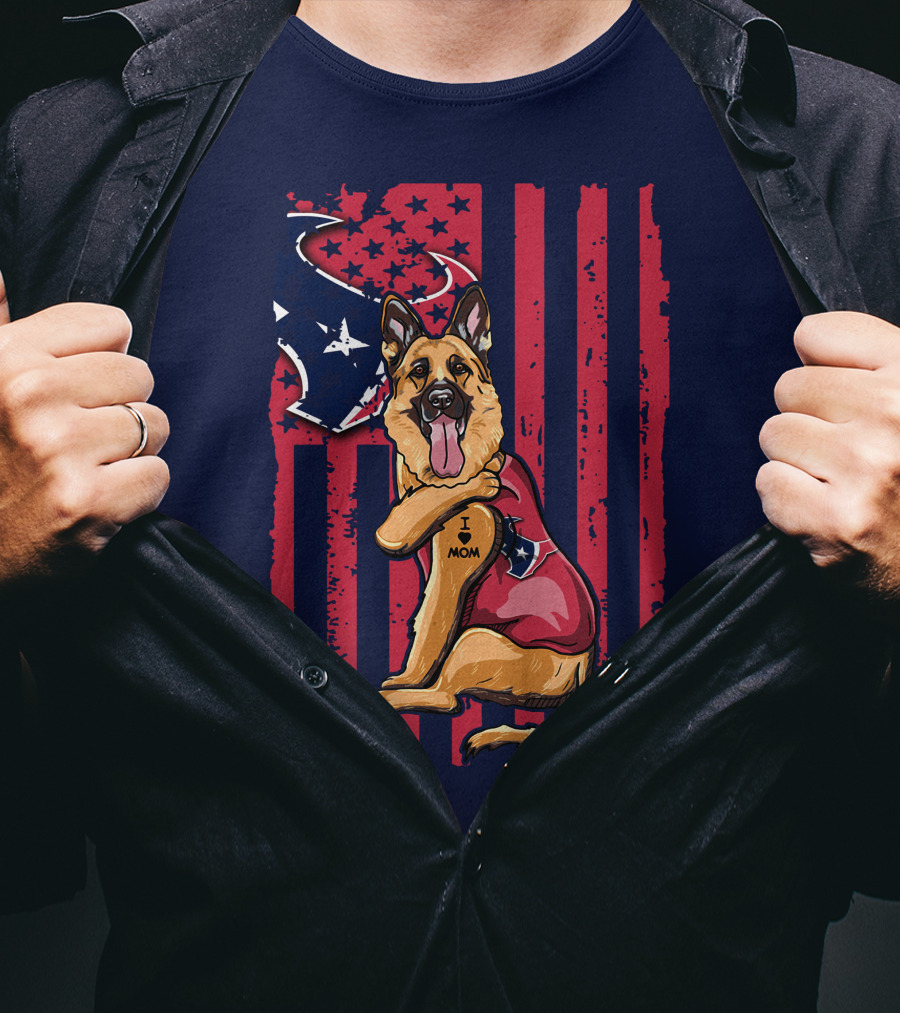 German Shepherd I Love Mom Houston Texans Flag T-Shirt