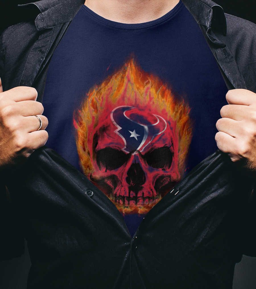 Houston Texans Flaming Skull T-Shirt