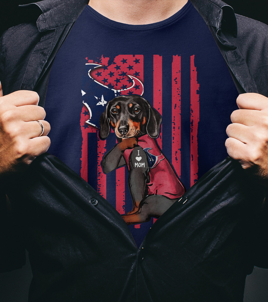Dachshund I Love Mom Houston Texans T-Shirt