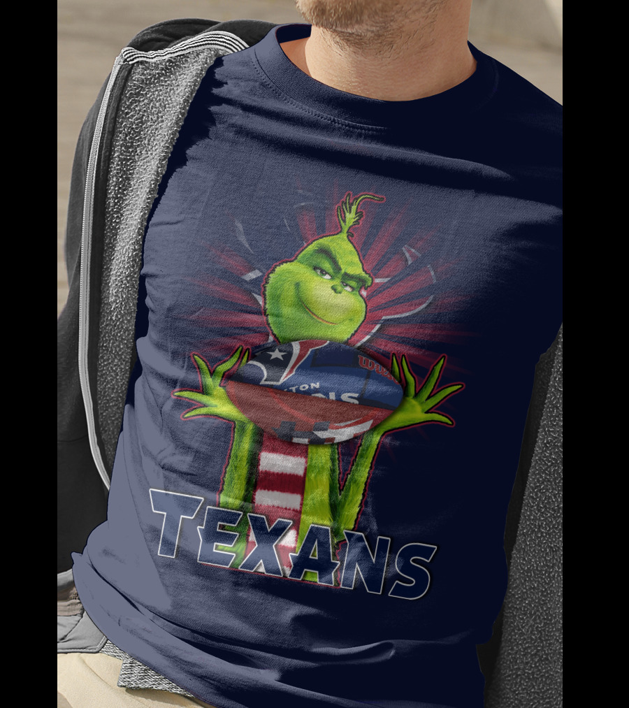 Grinch Holding Texans Football T-Shirt