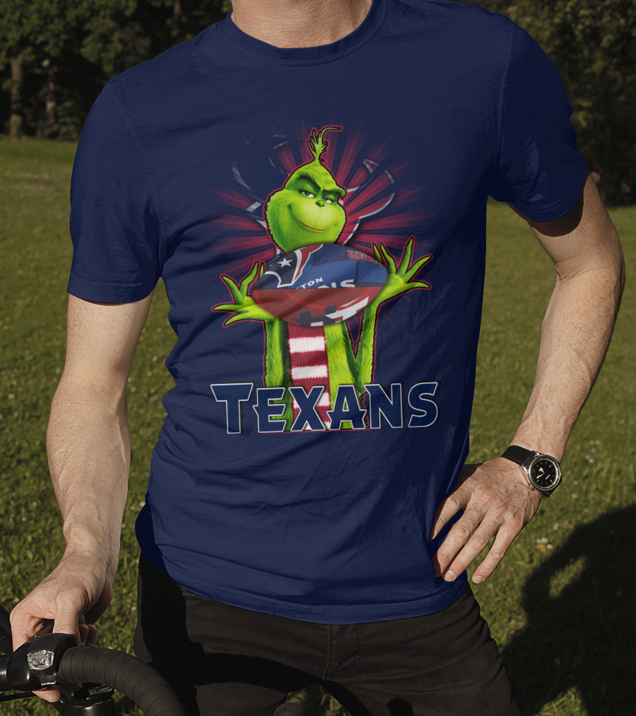 Grinch Holding Texans Football T-Shirt