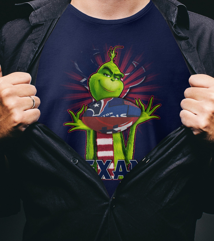 Grinch Holding Texans Football T-Shirt
