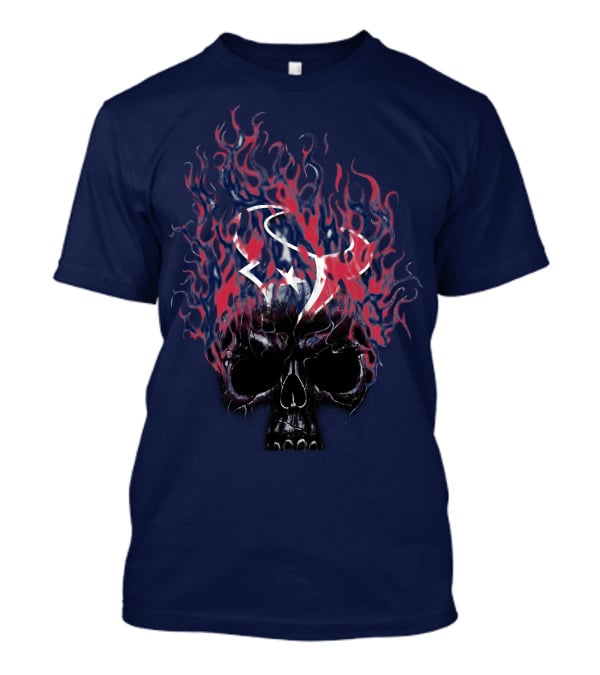 Houston Texans Skull With Fiery Logo And Flames T-Shirt