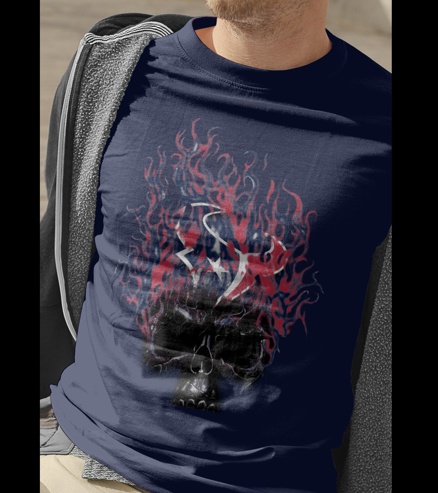 Houston Texans Skull With Fiery Logo And Flames T-Shirt