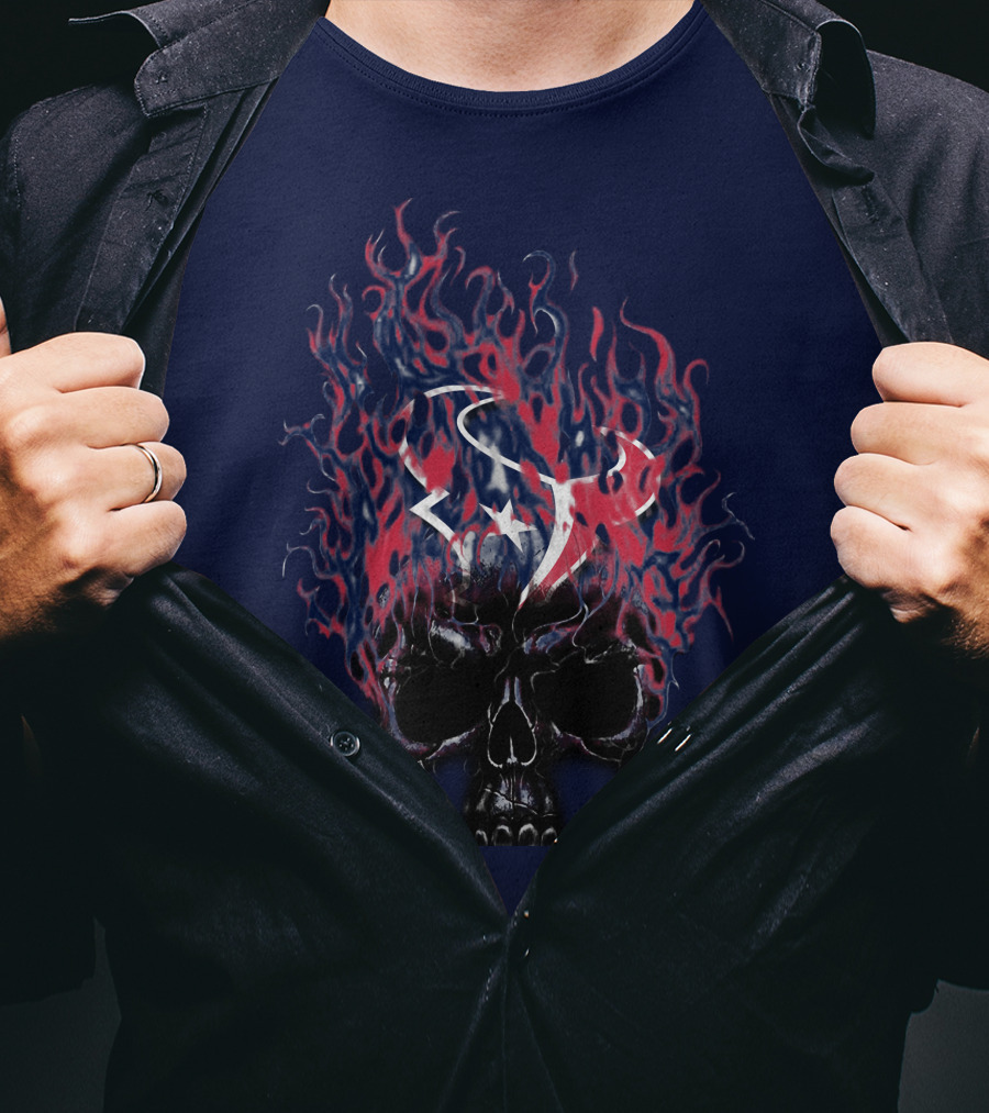 Houston Texans Skull With Fiery Logo And Flames T-Shirt