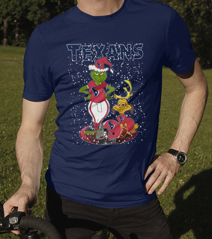 Grinch Christmas Houston Texans Holiday Football Collaboration T-Shirt