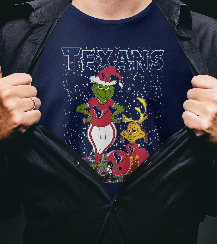 Grinch Christmas Houston Texans Holiday Football Collaboration T-Shirt