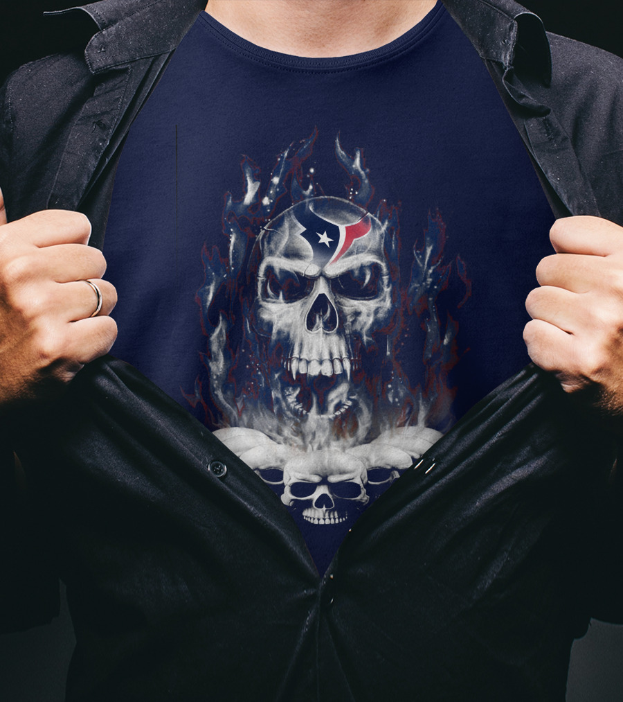 Houston Texans 28 Skull Flame T-Shirt