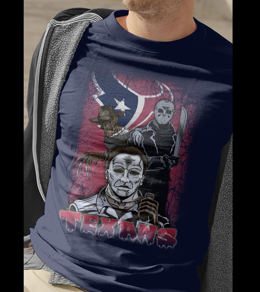 Texans Horror Icons With Houston Flag T-Shirt