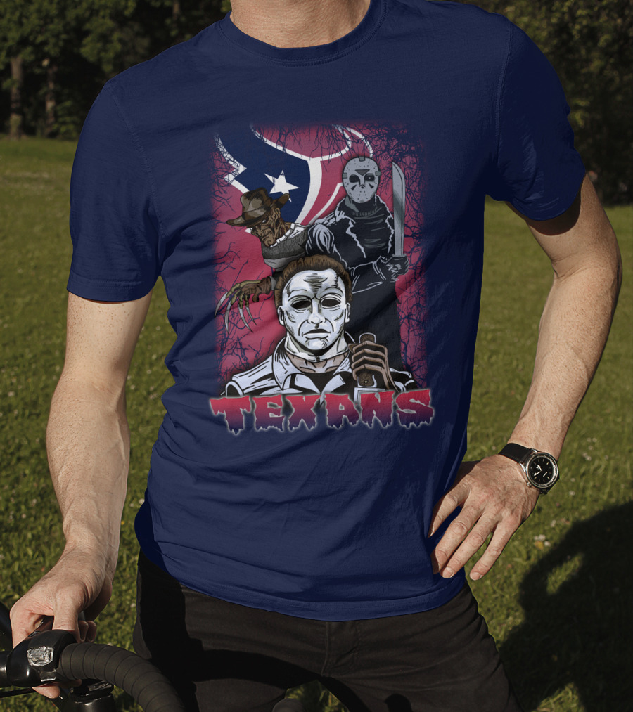 Texans Horror Icons With Houston Flag T-Shirt