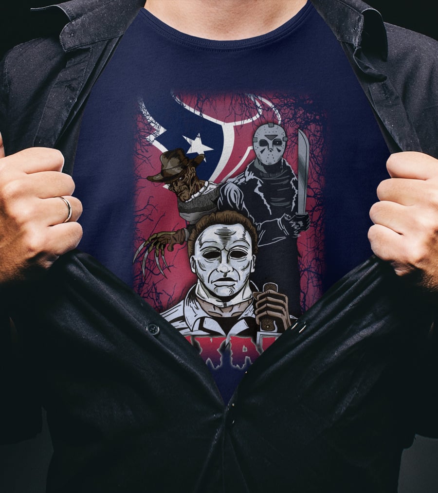 Texans Horror Icons With Houston Flag T-Shirt