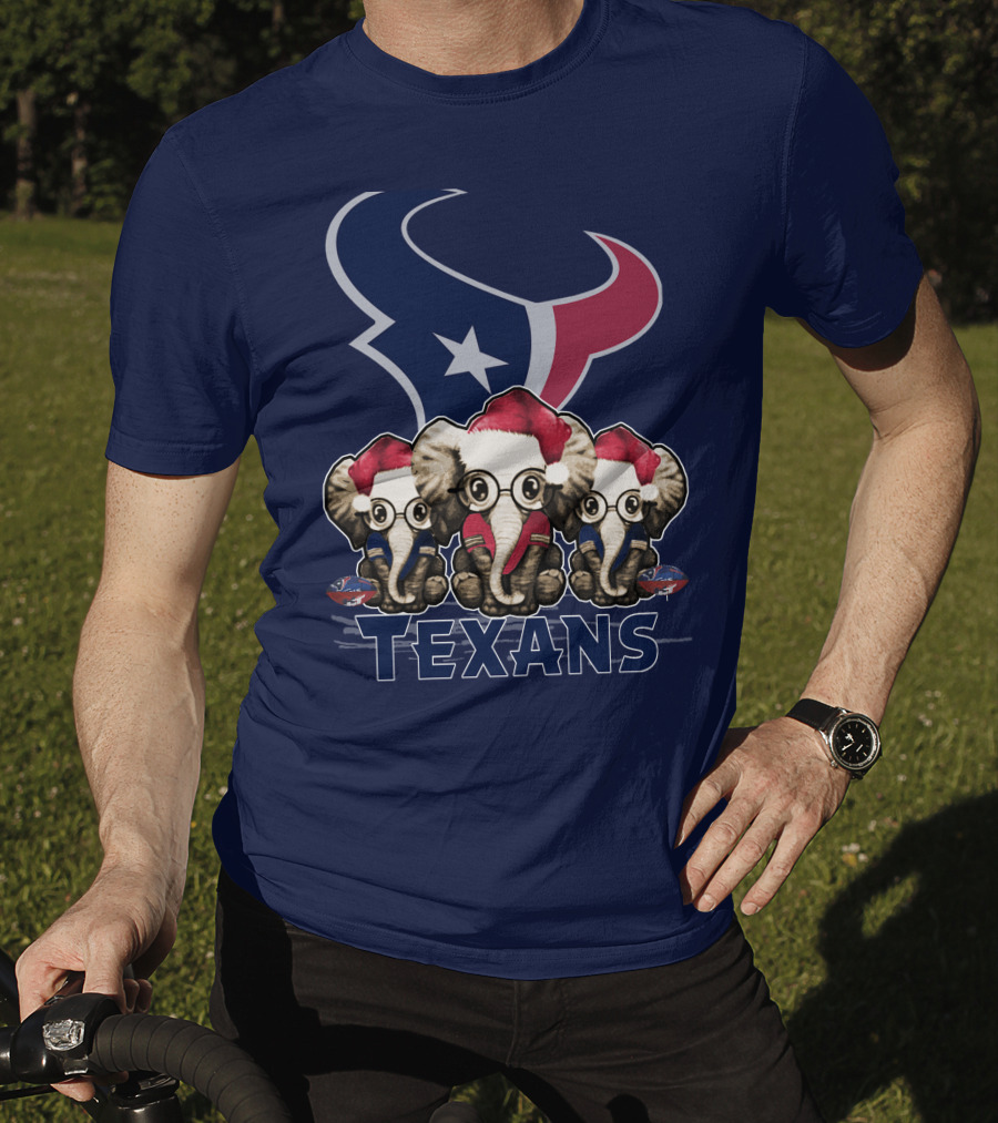 Elephants In Christmas Hats With Houston Texans T-Shirt