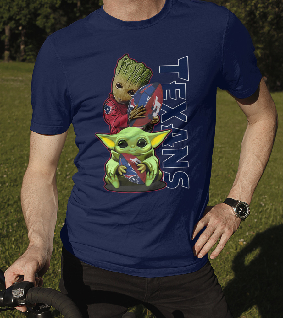 Texans Groot Baby Yoda Holding Houston Football T-Shirt