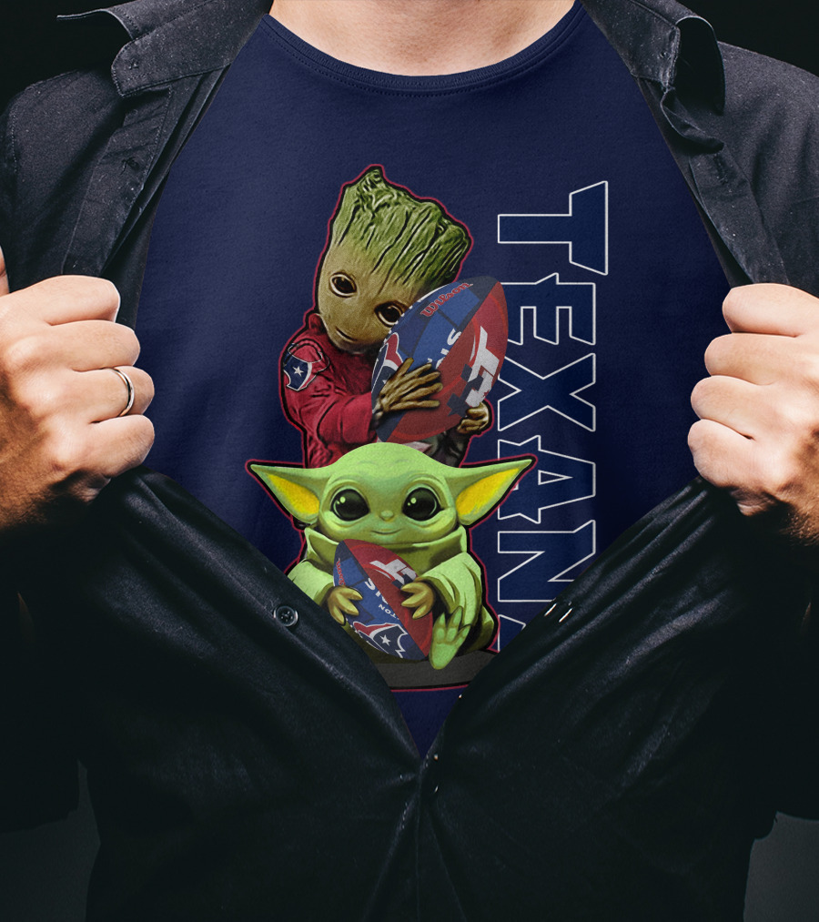 Texans Groot Baby Yoda Holding Houston Football T-Shirt