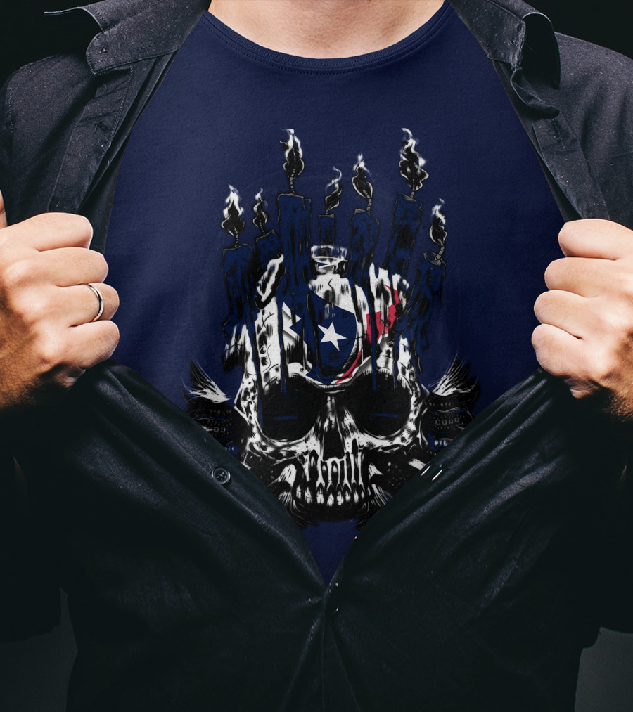 Houston Texans 31 Skull With Flames And Lone Star Flag Theme T-Shirt