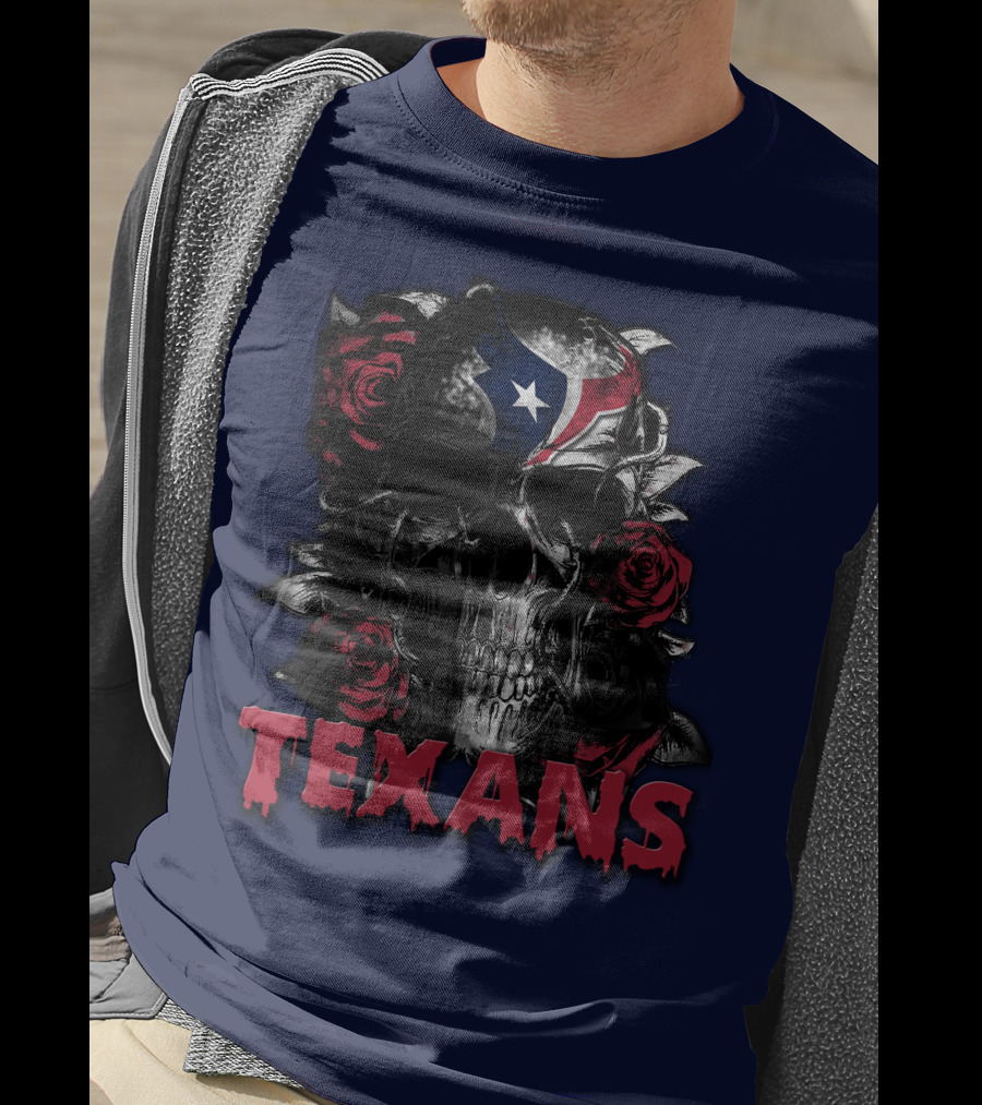 Texans Skull With Roses And Helmet T-Shirt
