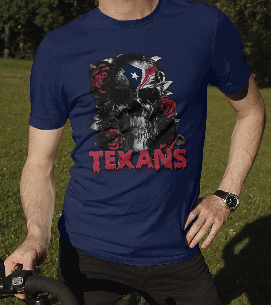 Texans Skull With Roses And Helmet T-Shirt