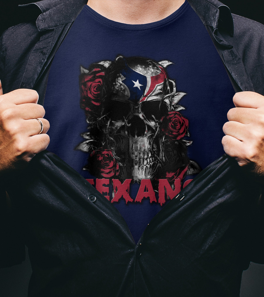 Texans Skull With Roses And Helmet T-Shirt