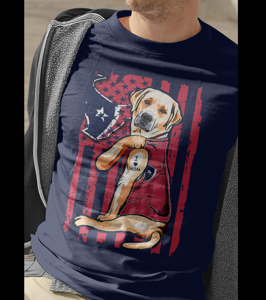 Labrador Retriever I Love Mom Houston Texans Fan American Flag T-Shirt
