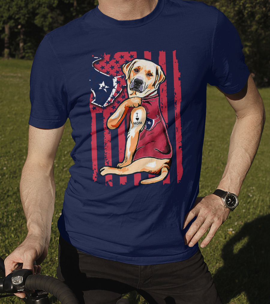 Labrador Retriever I Love Mom Houston Texans Fan American Flag T-Shirt