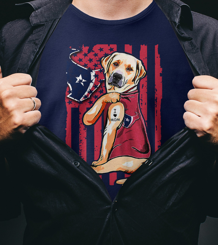 Labrador Retriever I Love Mom Houston Texans Fan American Flag T-Shirt