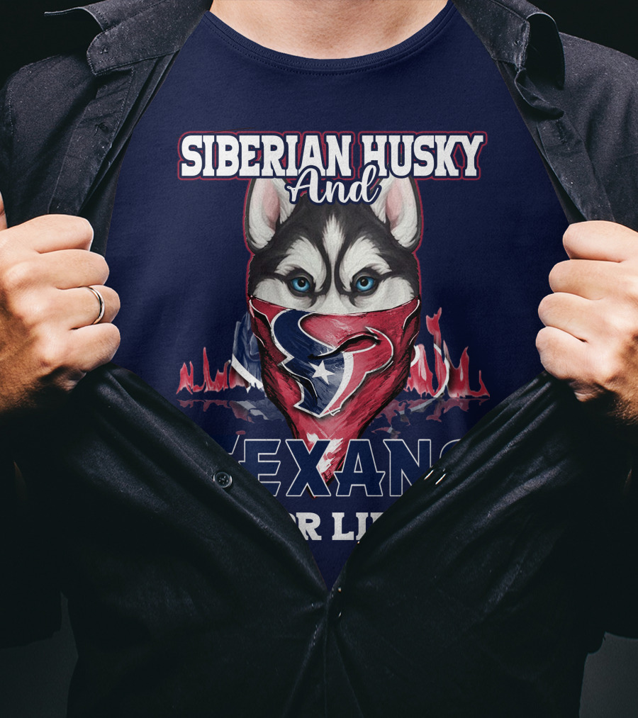 Siberian Husky And Texans For Life Houston Texans T-Shirt