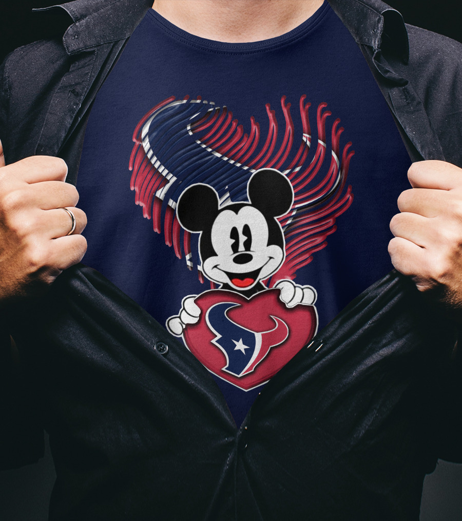 Mick Mouse Heart Houston Texans T-Shirt