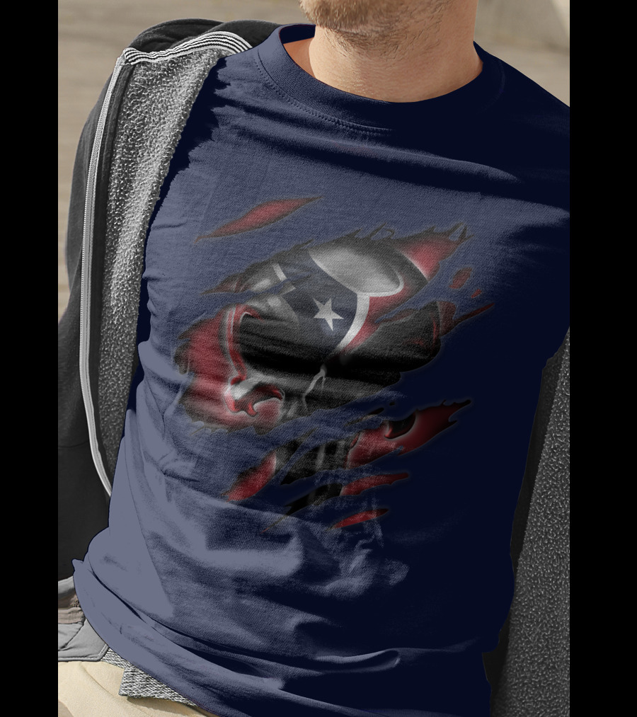 Houston Texans 68 Skull Logo Ripped T-Shirt
