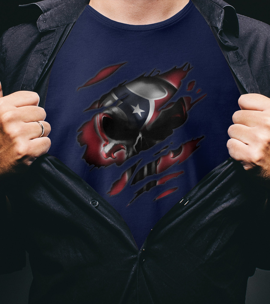 Houston Texans 68 Skull Logo Ripped T-Shirt