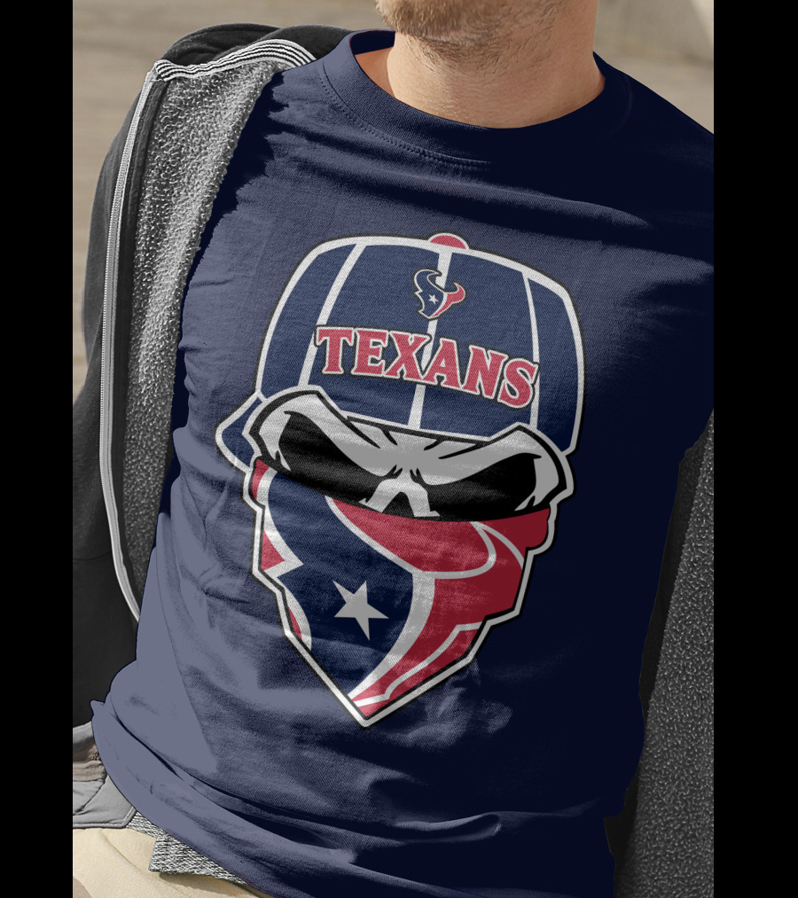 Houston Texans Skull Bandana And Cap T-Shirt