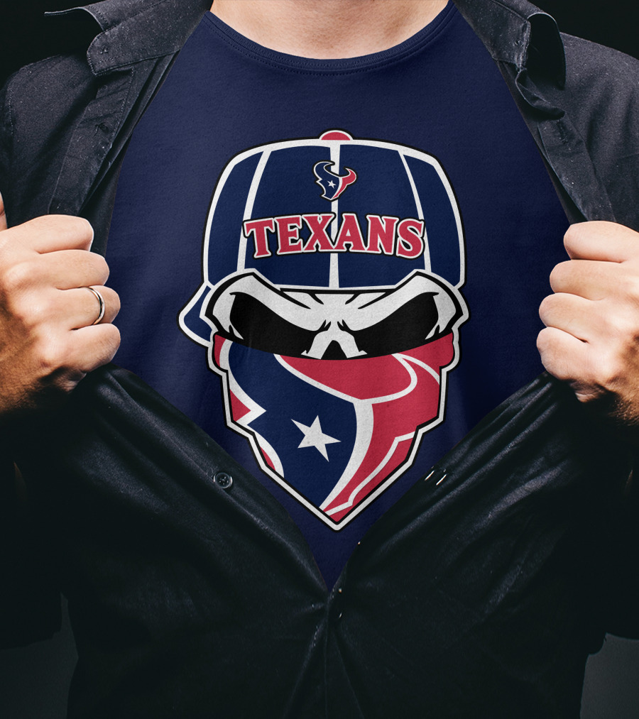 Houston Texans Skull Bandana And Cap T-Shirt
