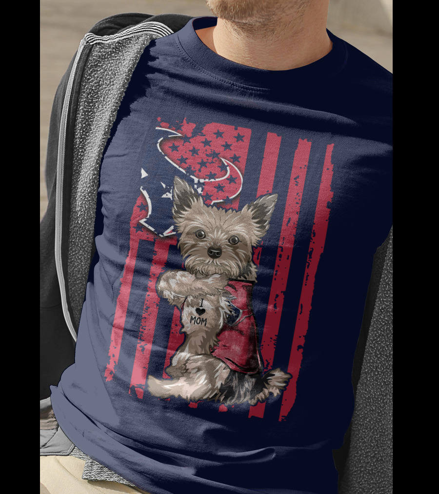 Yorkshire Terrier I Love Mom Houston Texans American Flag T-Shirt
