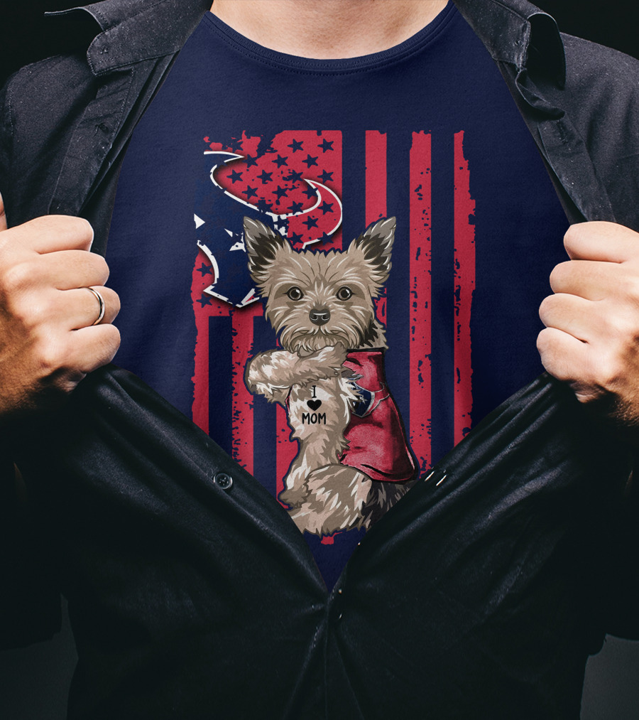 Yorkshire Terrier I Love Mom Houston Texans American Flag T-Shirt
