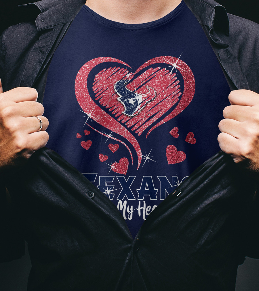 Texans In My Heart Houston Texans Sparkling Logo And Hearts T-Shirt