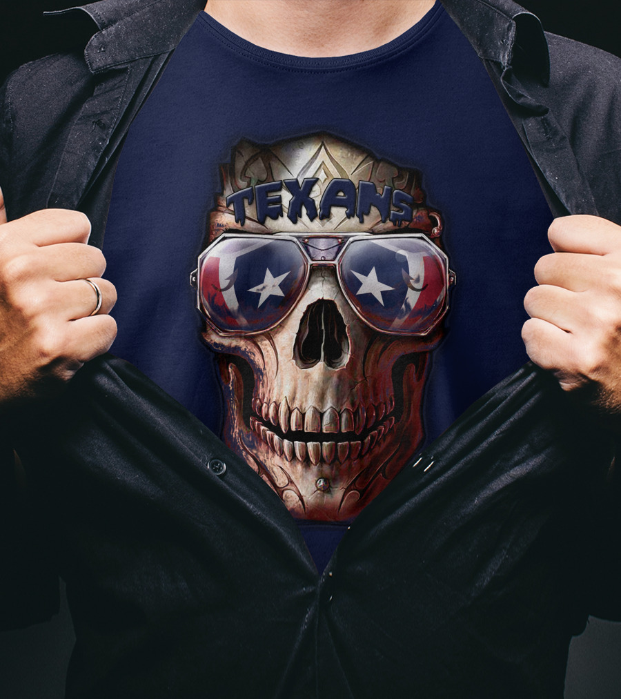 Texans Skull With Star Sunglasses T-Shirt