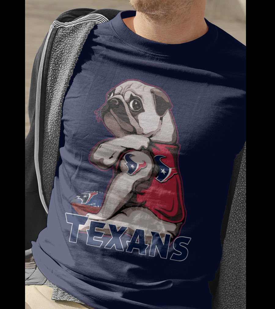 Pug Wearing Houston Texans Football Jersey T-Shirt