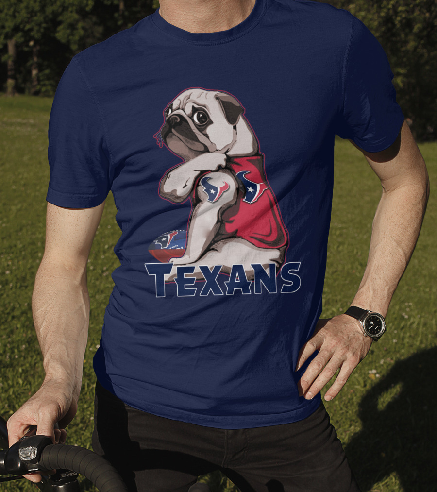 Pug Wearing Houston Texans Football Jersey T-Shirt