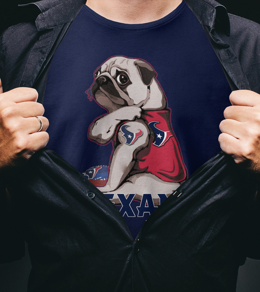 Pug Wearing Houston Texans Football Jersey T-Shirt