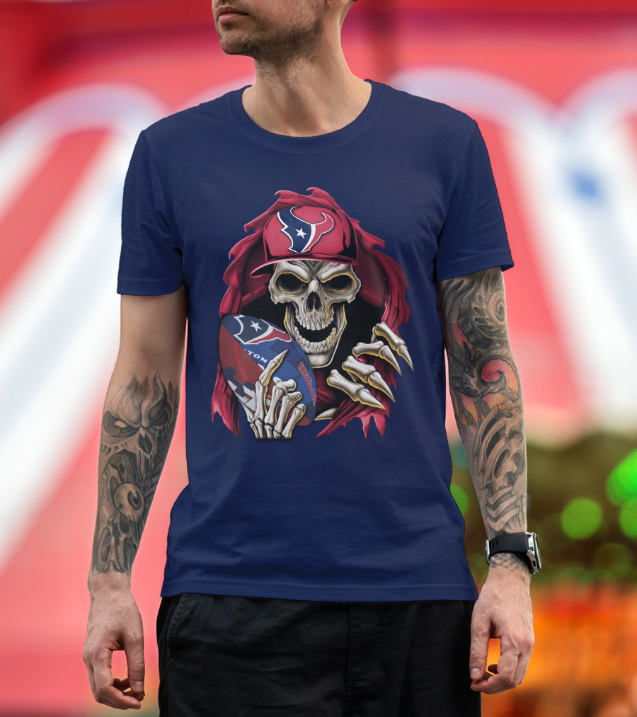Skullbong Houston Texans Skeleton Football Cap And Wilson Rugby T-Shirt