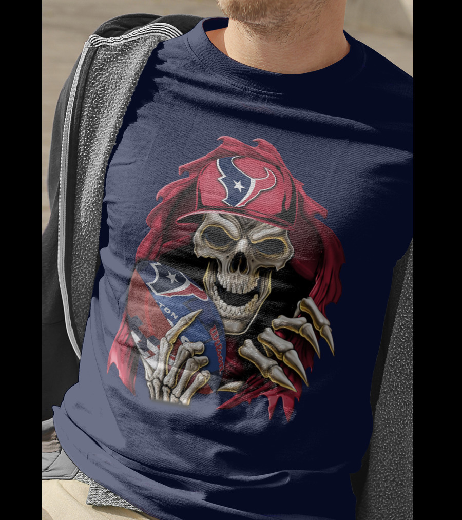 Skullbong Houston Texans Skeleton Football Cap And Wilson Rugby T-Shirt