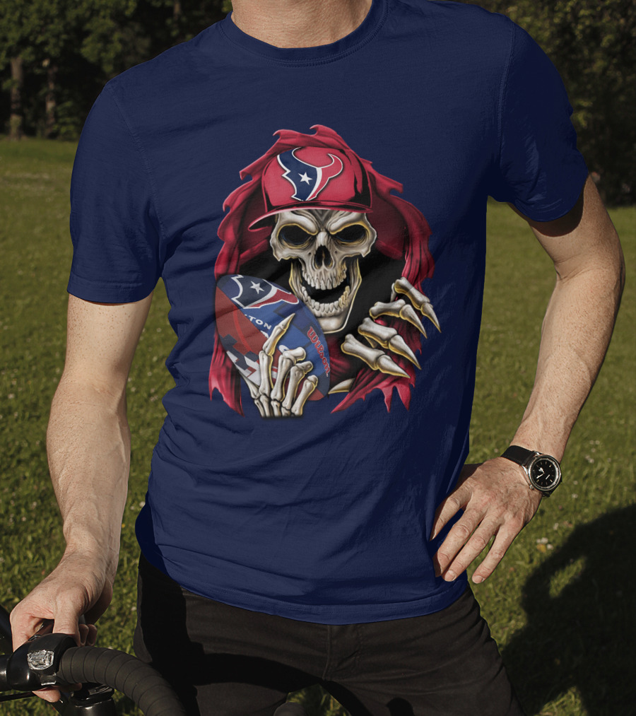 Skullbong Houston Texans Skeleton Football Cap And Wilson Rugby T-Shirt