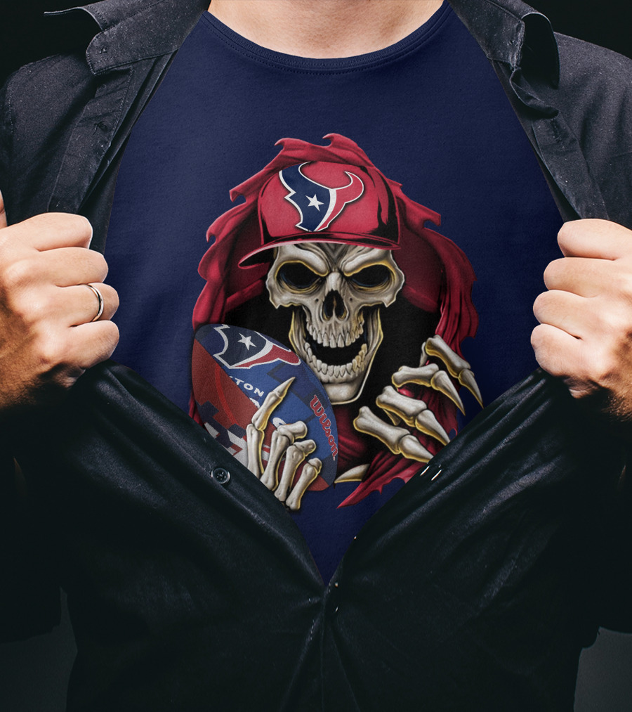 Skullbong Houston Texans Skeleton Football Cap And Wilson Rugby T-Shirt