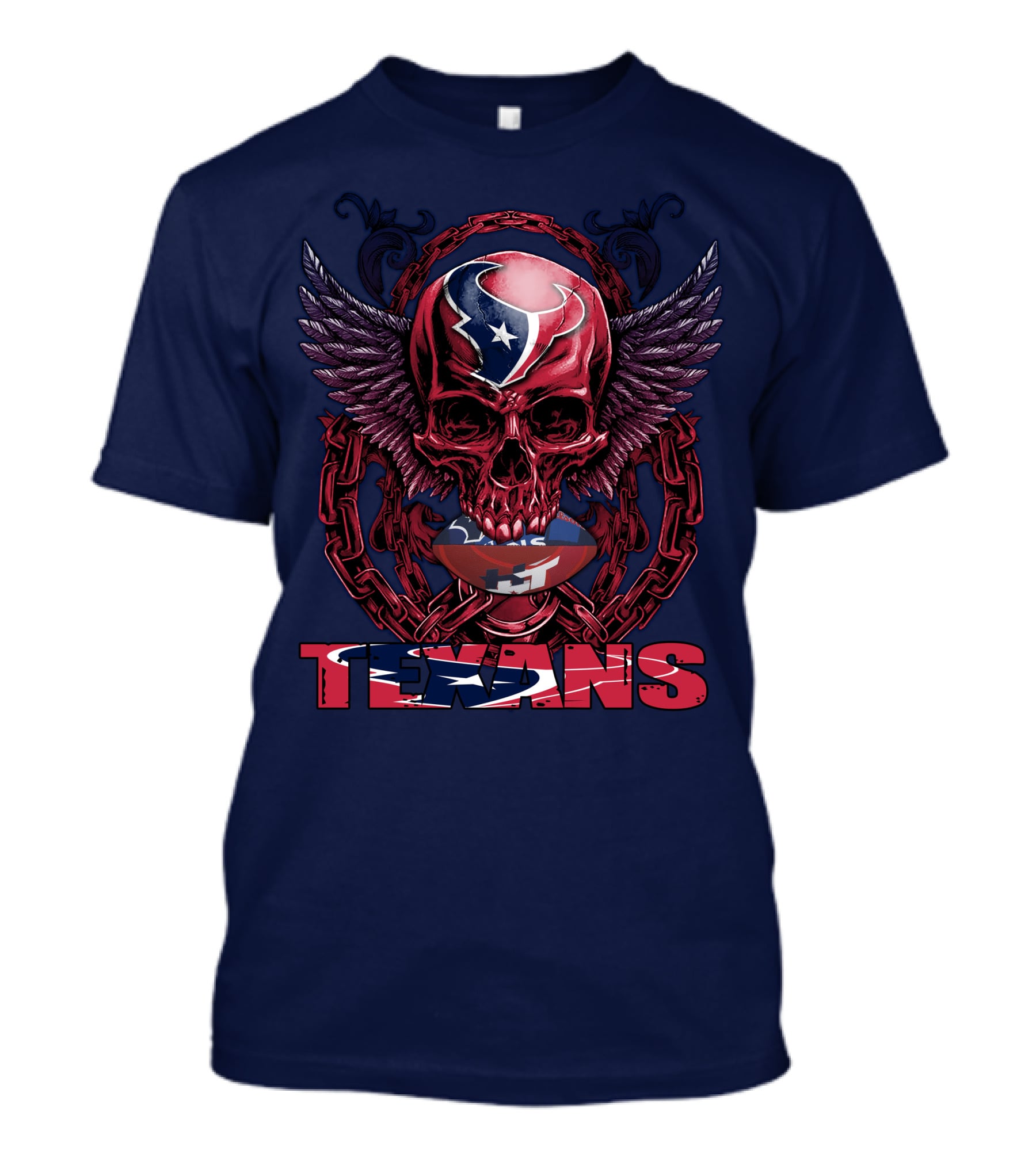 Texans Houston Football Skull Wings Chain T-Shirt